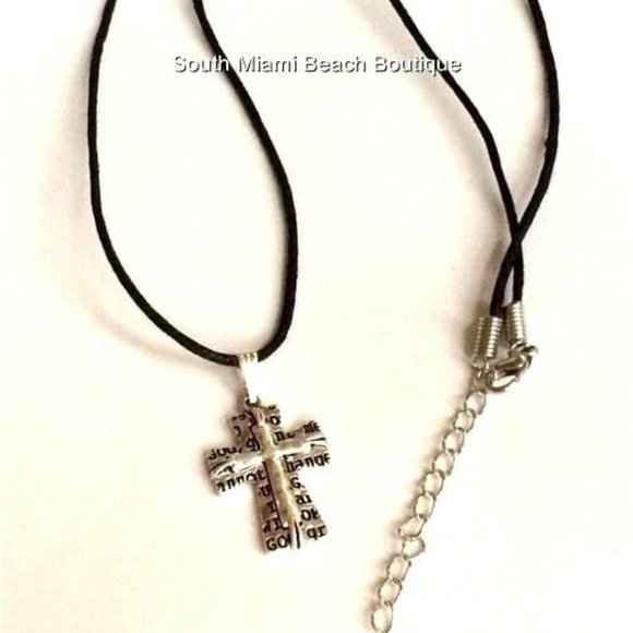 Serenity Prayer Necklace Silver Plated Message AA Al-Anon NA Pendant Black Cord - Picture 8 of 11